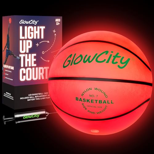 GlowCity كرة سلة متوهجة في الظلام GlowCity حجم 7 كرة مضيئة لهدايا الأولاد المراهقين للبالغين توهج أحمر لألعاب الرياضة في الهواء الطلق أفكار هدايا عيد الميلاد للأولاد من أعمار 12 13 14 15 ملحقات معدات كرة السلة - Image 1
