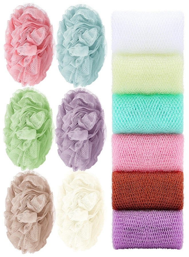 Funnymoom 12 Pack Body Wash Set 6 Loofah Sponge 6 African Net Sponge Exfoliating Back Scrubber for Men & Women Shower(Khaki, Pink, Purple, Light Green, Sky Blue, Beige) - Image 1