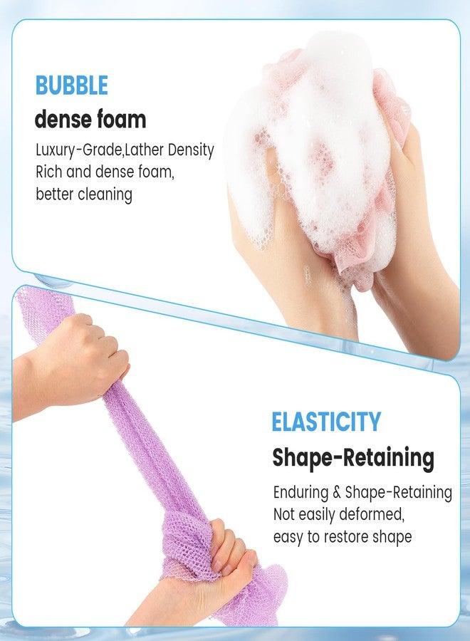 Funnymoom 12 Pack Body Wash Set 6 Loofah Sponge 6 African Net Sponge Exfoliating Back Scrubber for Men & Women Shower(Khaki, Pink, Purple, Light Green, Sky Blue, Beige) - Image 4