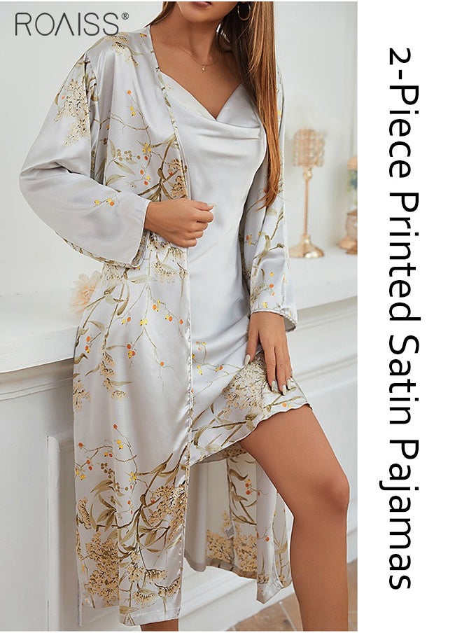 2-Piece Satin Printed Nightgown Knee Length Suspender Nightgown Classic Long Sleeved Cardigan Nightgown Babydoll Sleepwear Set - pzsku/ZF52F67F5C33A1E9D1572Z/45/_/1711369089/3cd2ed29-1e3b-4435-b42f-a6d8b04f796c