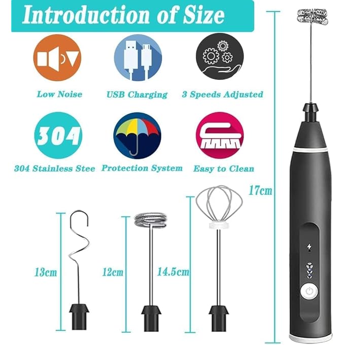 joyzzz Milk Frother Handheld Electric 3In1 Coffee Whisk With Usb Rechargeable Battery Double Spring Whisk Head For Perfect Latte Hot Chocolate And Milk Foam Portable Frothing Device For Home - Image 5