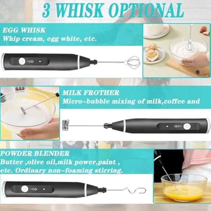 joyzzz Milk Frother Handheld Electric 3In1 Coffee Whisk With Usb Rechargeable Battery Double Spring Whisk Head For Perfect Latte Hot Chocolate And Milk Foam Portable Frothing Device For Home - Image 4