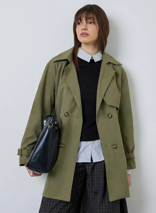Khaki Regular Fit Longline Belted Trench Coat