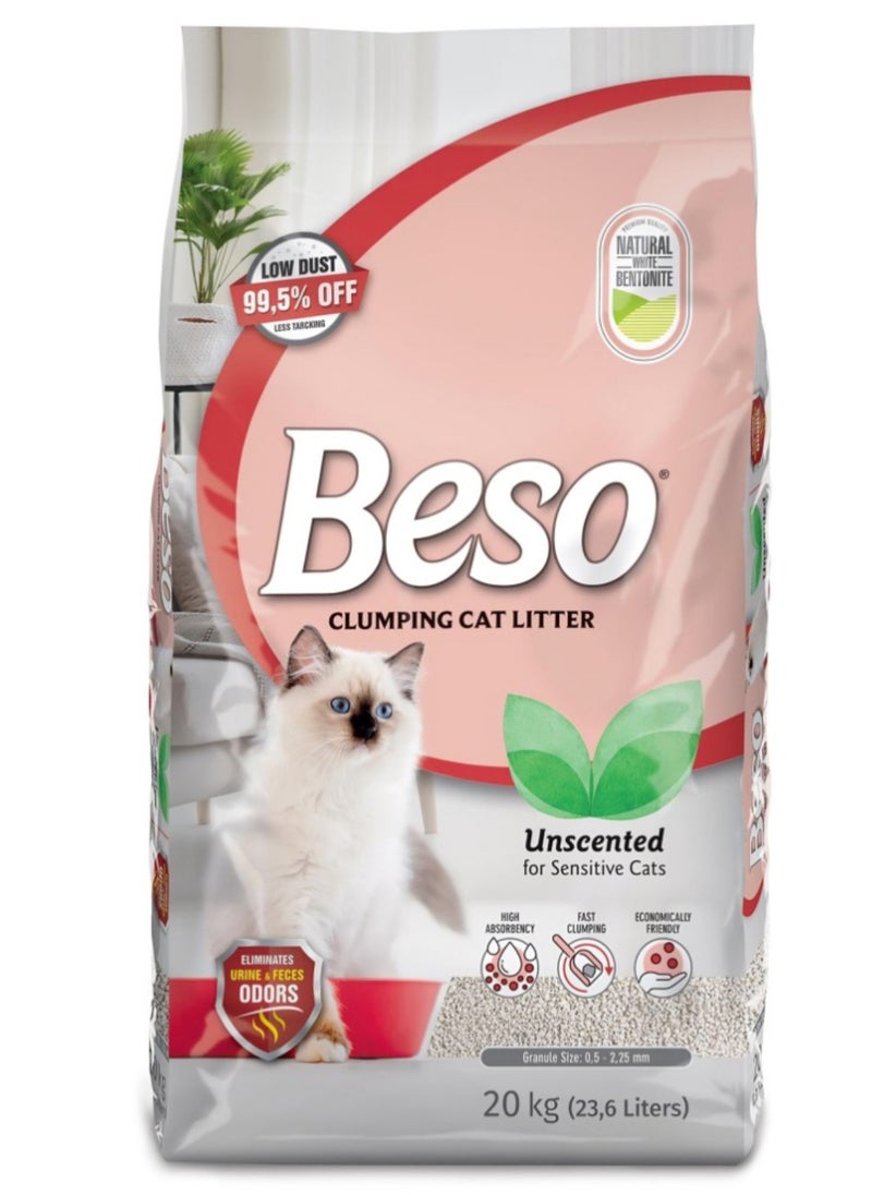 Beso Unscented High performance Absorption And Clumping Cat Litter  20KG (23,6L) 