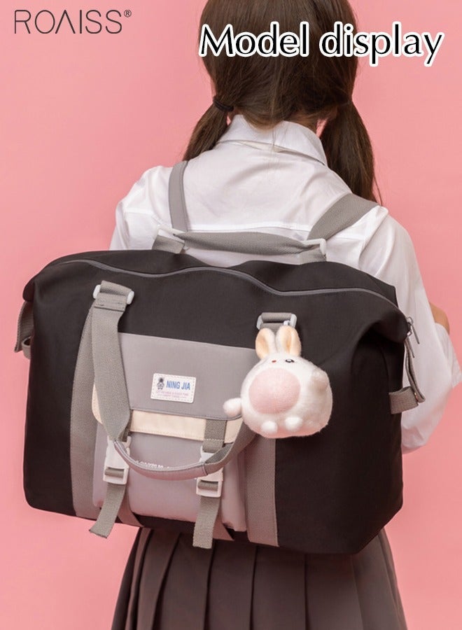 roaiss Large Capacity Color Block Tote Daily School Travel Adjustable Detachable Strap Backpack With Doll And Badge - Image 1