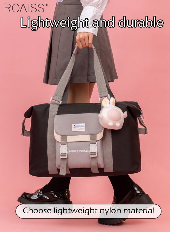 roaiss Large Capacity Color Block Tote Daily School Travel Adjustable Detachable Strap Backpack With Doll And Badge - Image 3