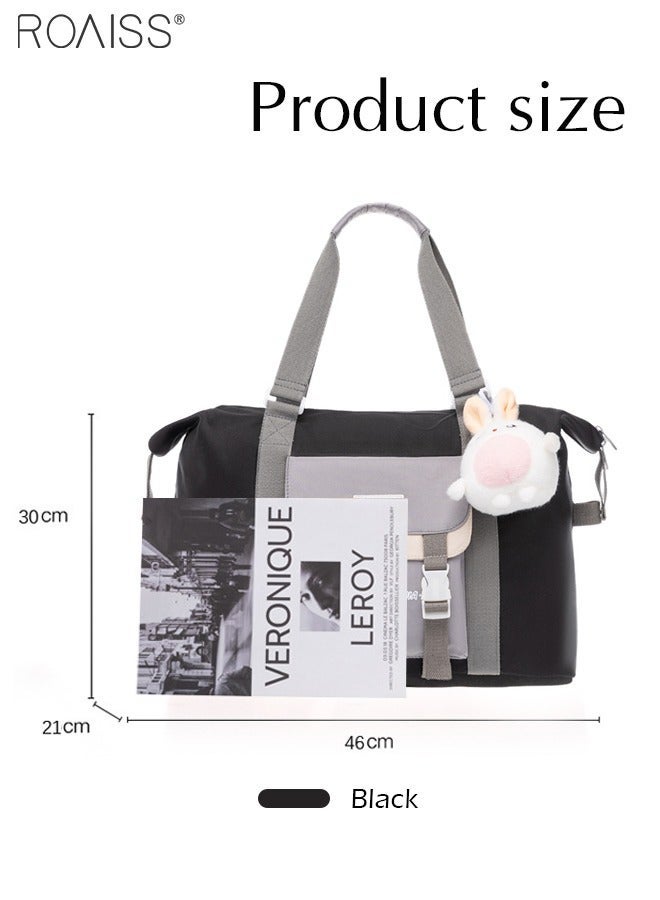 roaiss Large Capacity Color Block Tote Daily School Travel Adjustable Detachable Strap Backpack With Doll And Badge - Image 5