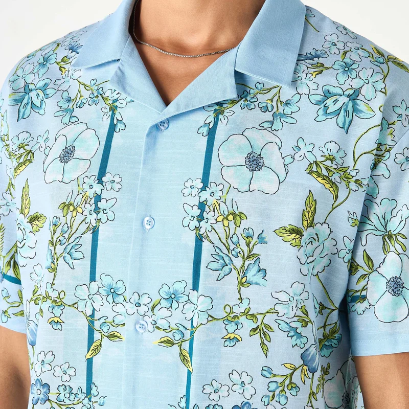 Splash FAV Relaxed Fit Floral Print Shirt with Camp Collar