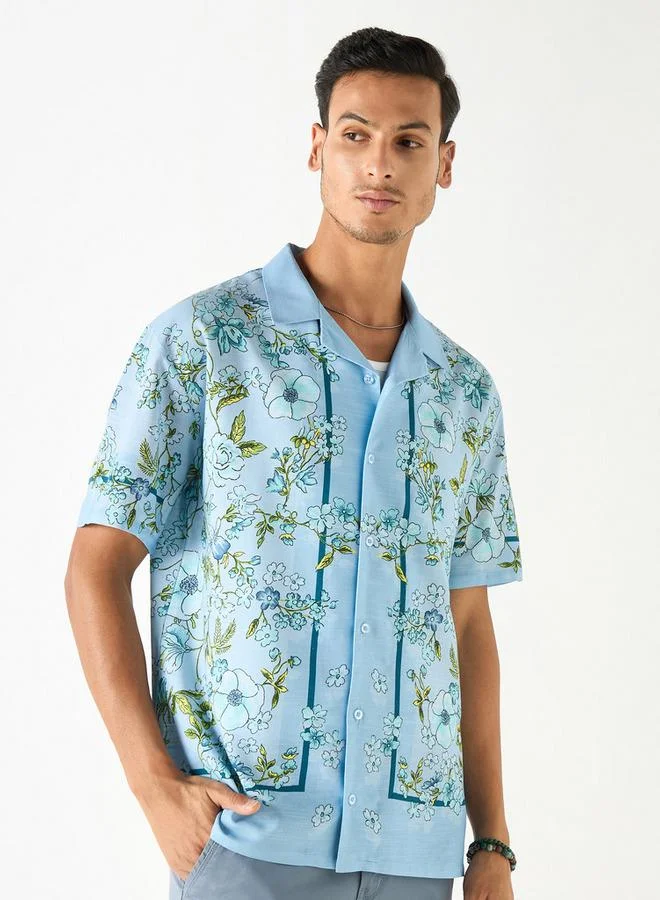 سبلاش فيڤ قميص بياقة كامب بطبعة زهور بقصة مريحة