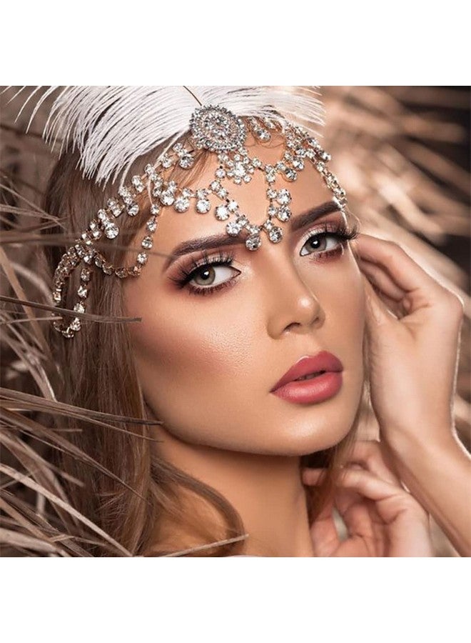 Fdesigner سلسلة رأس من الكريستال لحفلات الزفاف، قطعة رأس عروس فضية على شكل زهرة من حجر الراين، مجوهرات شعر للنساء في الهالوين (فضي رائع) - Image 1