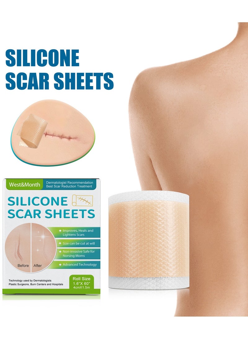 West&Month Silicone Scar Sheets, Scar Patch, Fade Scar Sticker, Efficient Beauty Scars Removal Cesarean Section Burn Scars Left Behind Gel Painless Tape Roll (4cm * 1.5m) - Image 1