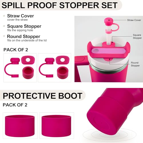 HYZ 8 Piece Accessories for Stanley Cup, Silicone Spill Proof Stopper Set and Protective Boot Including Straw Cover Cap for Stanley H2.0 20oz 30oz 40oz Tumbler, Cosmo Pink - Image 2
