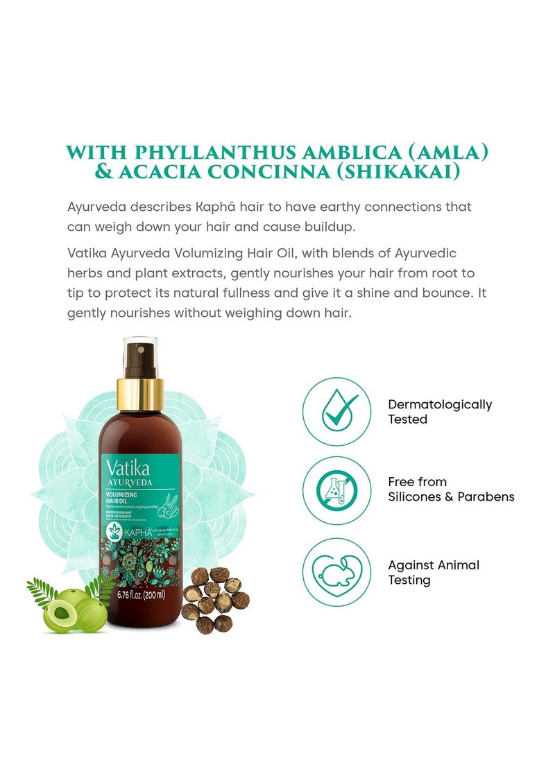 Vatika Ayurveda - Vatika Ayurveda Volumizing Hair Oil (For Kaphā) | Enriched with Amla and Shikakai | Adds Vibrancy and Bounce to Hair - 200 ml - Image 1