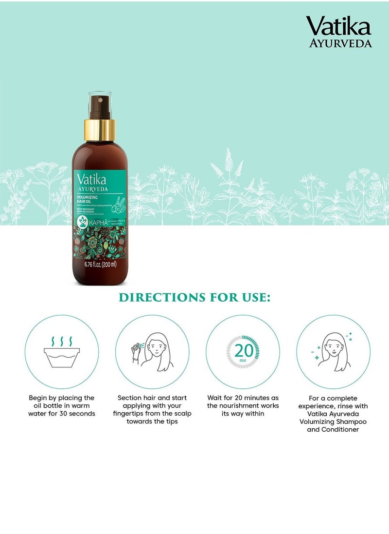 Vatika Ayurveda - Vatika Ayurveda Volumizing Hair Oil (For Kaphā) | Enriched with Amla and Shikakai | Adds Vibrancy and Bounce to Hair - 200 ml - Image 1
