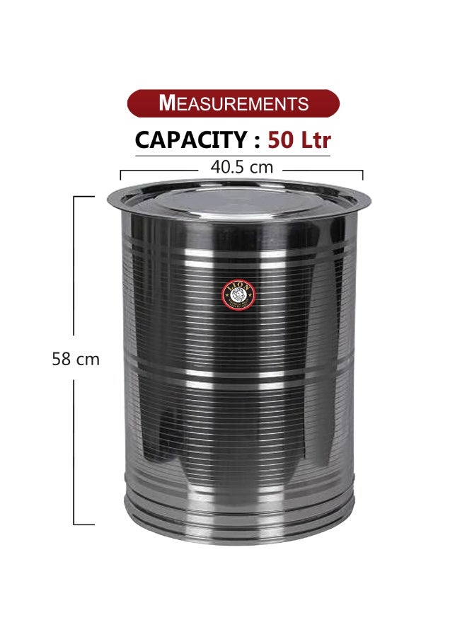 LION Stainless Steel Storage Drum | Food Grade Airtight Container for Grains, Sugar, Flour, Tea, Coffee, and More | BPA Free, Rust & Corrosion Resistant, 50 Liter, 40x58 cm - Image 1
