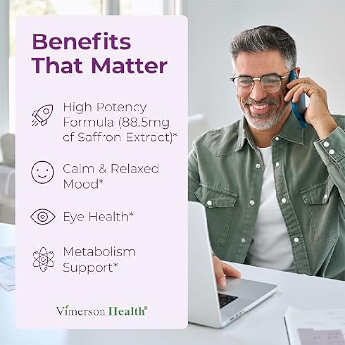 Vimerson Health Pure Saffron Supplements for Women & Men w/ 88.5mg Saffron Extract – Mood Support Supplement Plus Eye Health – Azafran Safron Spice Alternative to Gummies or Powder – 60 Vegan Count – 2 Month Supply - Image 2