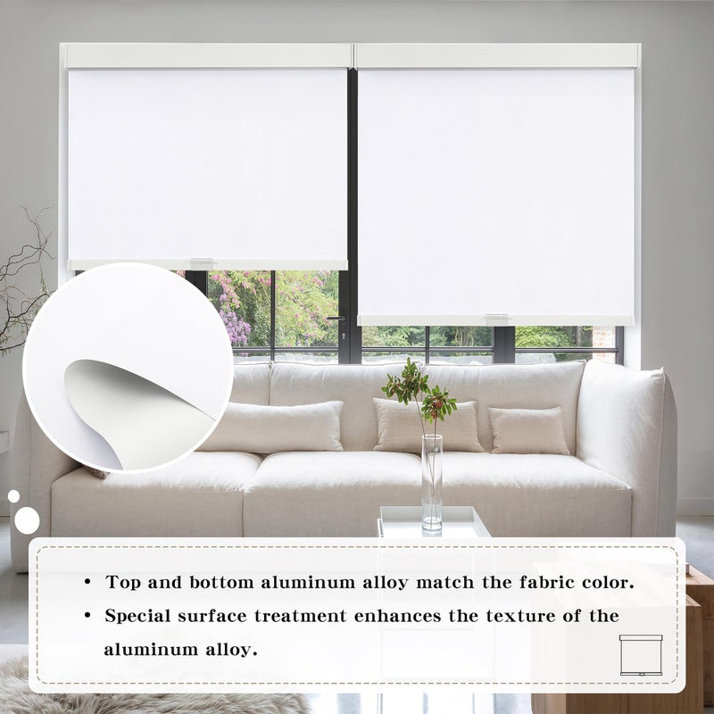 SUNOFF Cordless Blackout Roller Shades Blinds for Windows Free-Stop,Pull Down Room Darkening with Valance,Thermal Insulated Woven Fabric Window Door Blinds for Home,Office,White 34" W x 72" H - Image 2