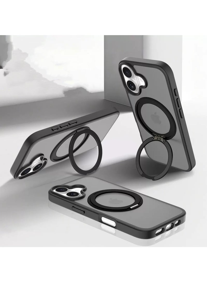 ايليجو غطاء آيفون 16 بلس ماج سيف مع حاملة مغناطيسية غير مرئية، 【حماية كاملة من الصدمات】 غطاء خلفي غير لامع مع حاملة مغناطيسية لآبل 16 بلس (2024) (أسود)