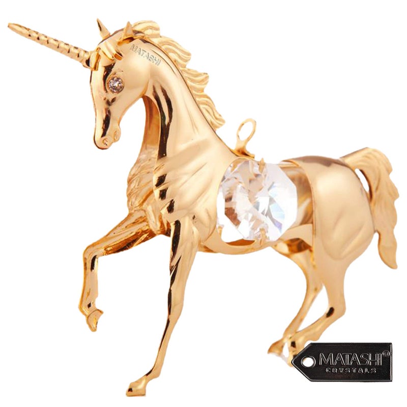 matashi Matashi 24K Gold Plated Unicorn Ornament  Crystal Studded Hanging Decoration for Christmas Tree Home or Office  Unique for Mom Grandma Wife Daughter Friends and Family