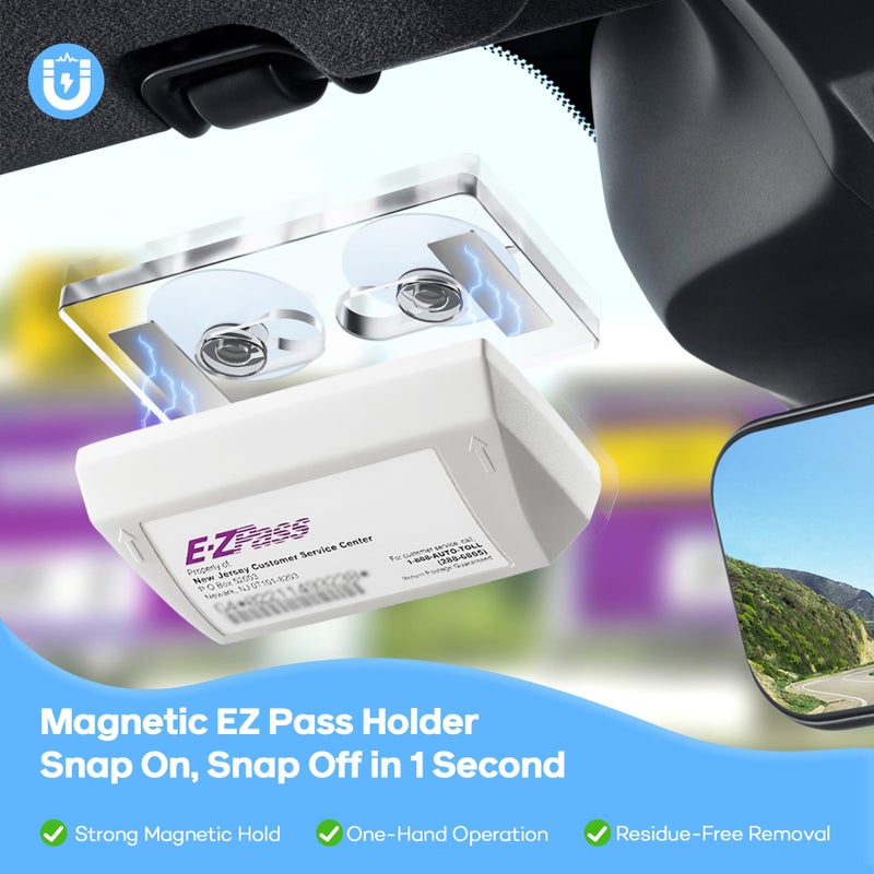 ESVNE Magnetic Ez Pass Holder For Windshield - Ezpass Holder With Strong Suction Cup Mount & Ultra Secure Neodymium Magnets - Universal Fit For Ez Pass Mini  Ipass  Sunpass & Most Us Toll Tags - Image 2