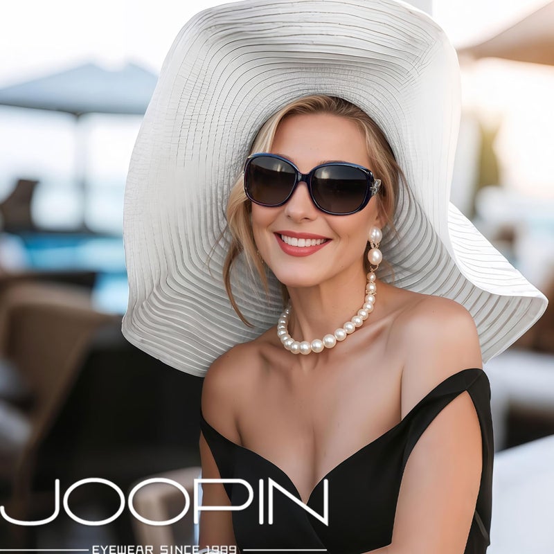 Joopin نظارات شمسية كبيرة من جووبين، عصرية، كبيرة، سوداء حمراء، نظارات شمسية قطعية، حماية من الأشعة فوق البنفسجية، نظارات مستطيلة للنساء، مزينة بالأحجار الكريمة - Image 2