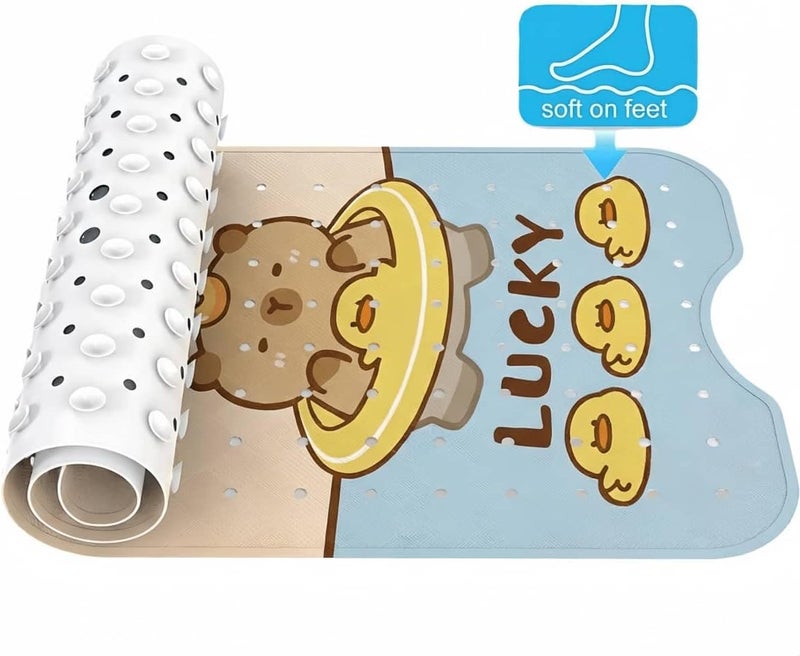 RooRound Bath Mat for Kids Toddler Baby, 39.4×15.7 Inch Extra Long Non-Slip Bathtub Mat, Cute Cartoon Pattern, with Suction Cups & Drain Holes (Blue) - Image 5