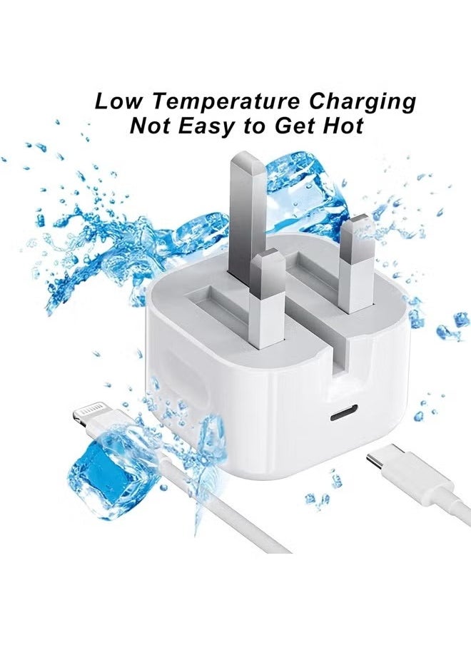 شاحن حائط USB-C بقوة 20 واط PD 3.0 من آيفون مع كابل شحن سريع بطول 1 متر، شاحن سريع وكابل شحن USB-C، شاحن سريع متوافق مع هواتف آيفون 14 و13 و12 و11 برو ماكس وميني وX وXR وXs و8.