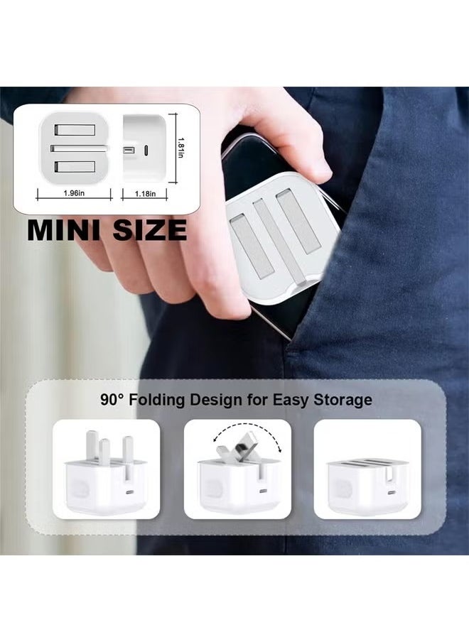 شاحن حائط USB-C بقوة 20 واط PD 3.0 من آيفون مع كابل شحن سريع بطول 1 متر، شاحن سريع وكابل شحن USB-C، شاحن سريع متوافق مع هواتف آيفون 14 و13 و12 و11 برو ماكس وميني وX وXR وXs و8.