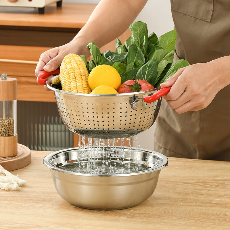 Stainless Steel Draining Basin, Rice Washing Basin, Double-Handle Draining Basin, Fine Mesh Basket, Kitchen Rice Washing Basin, Vegetable Washing Basin With Handle, Rice Washing Strainer - Image 4