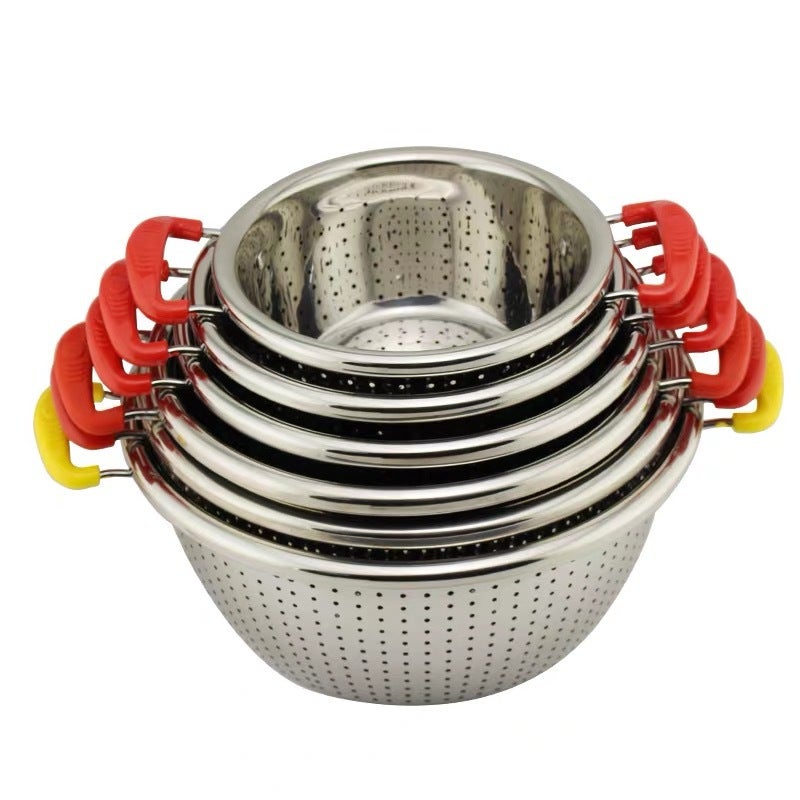 Stainless Steel Draining Basin, Rice Washing Basin, Double-Handle Draining Basin, Fine Mesh Basket, Kitchen Rice Washing Basin, Vegetable Washing Basin With Handle, Rice Washing Strainer - Image 2