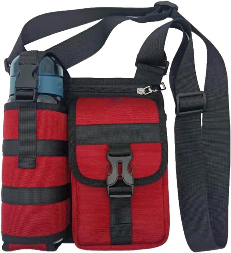 klarako Shoulder Bags With Water Bottle Holder,Water Bottle Carrier Bag with Adjustable Shoulder Strap, Outdoor Multifunctional Water Bottle Shoulder Bag klarakoger Bag Waist Bag (Red) - Image 1