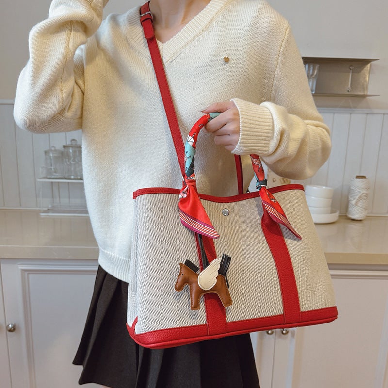 2025 Women'S Canvas Garden Bag, Color-Blocking Shopping Bag, Shoulder Tote Bag, Large Capacity Tote Bag - Image 5