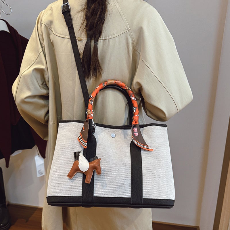2025 Women'S Canvas Garden Bag, Color-Blocking Shopping Bag, Shoulder Tote Bag, Large Capacity Tote Bag - Image 4
