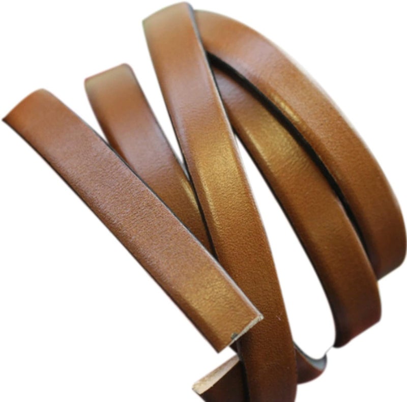 Aezzo Flat Genuine Leather Cord for Bracelet Making 3/8 in. - Real Leather Strip for Jewelry, Keychain, DIY Craft Making, Watch Band, Purse Strap, 1.1 Yard (Brown) - Image 1