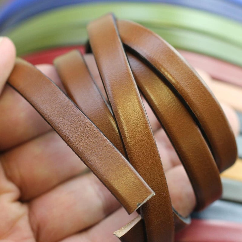 Aezzo Flat Genuine Leather Cord for Bracelet Making 3/8 in. - Real Leather Strip for Jewelry, Keychain, DIY Craft Making, Watch Band, Purse Strap, 1.1 Yard (Brown) - Image 3