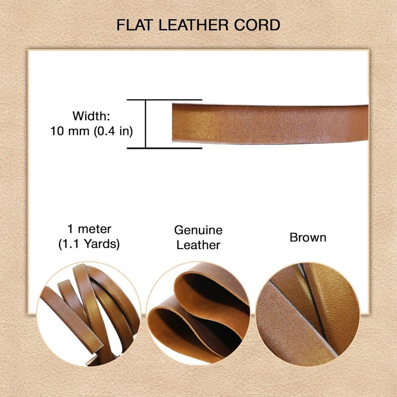 Aezzo Flat Genuine Leather Cord for Bracelet Making 3/8 in. - Real Leather Strip for Jewelry, Keychain, DIY Craft Making, Watch Band, Purse Strap, 1.1 Yard (Brown) - Image 4