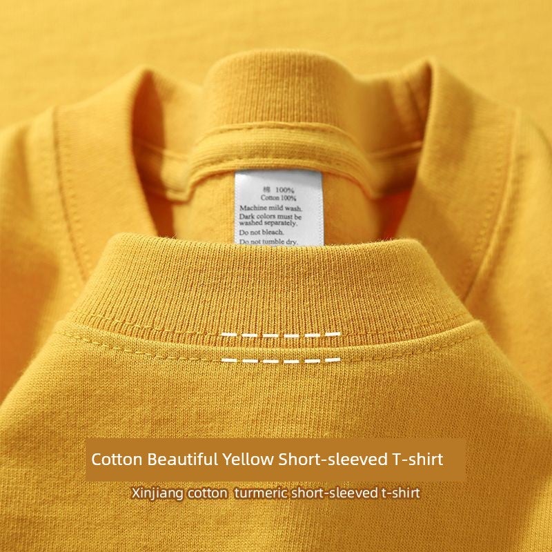 White iris purple 300g heavy cotton short-sleeved t-shirt for men and women in summer loose round neck small collar thick T-shirt trendy - Image 2