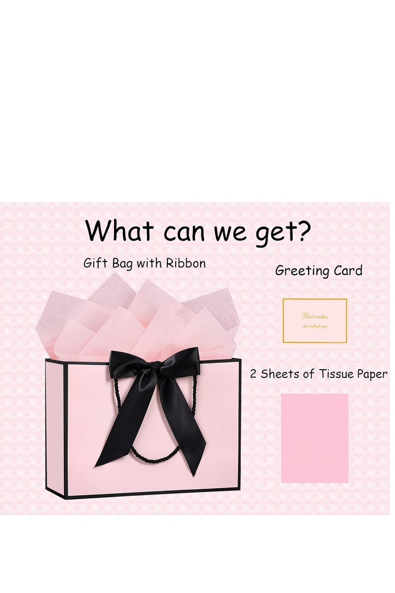جوسكوين 2 قطعة أكياس هدايا كبيرة باللون الأسود والوردي ، وأكياس ورقية مع شريط ، وبطاقات المعايدة والمناديل الورقية ، وحقائب الحفلات المحمولة بمقابض ، وأكياس هدايا عيد ميلاد للنساء بنات وصيفات الشرف عيد ميلاد عيد الحب حفل زفاف - Image 2