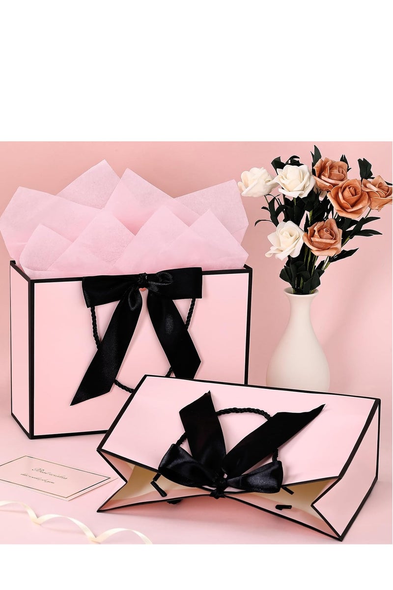 جوسكوين 2 قطعة أكياس هدايا كبيرة باللون الأسود والوردي ، وأكياس ورقية مع شريط ، وبطاقات المعايدة والمناديل الورقية ، وحقائب الحفلات المحمولة بمقابض ، وأكياس هدايا عيد ميلاد للنساء بنات وصيفات الشرف عيد ميلاد عيد الحب حفل زفاف - Image 5