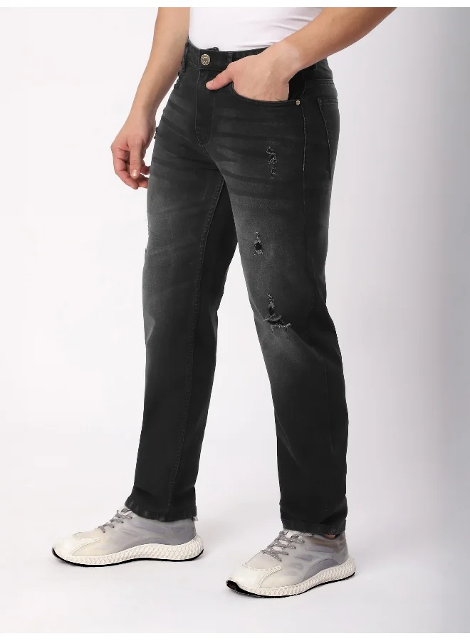 Beyoung Black Distressed Regular Fit Jeans for men