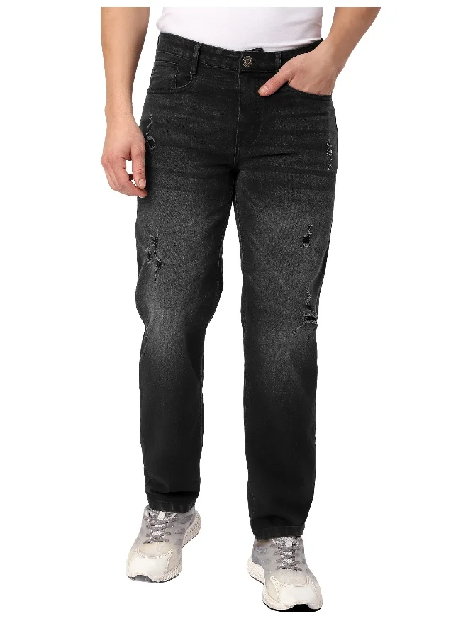 Beyoung Black Distressed Regular Fit Jeans for men