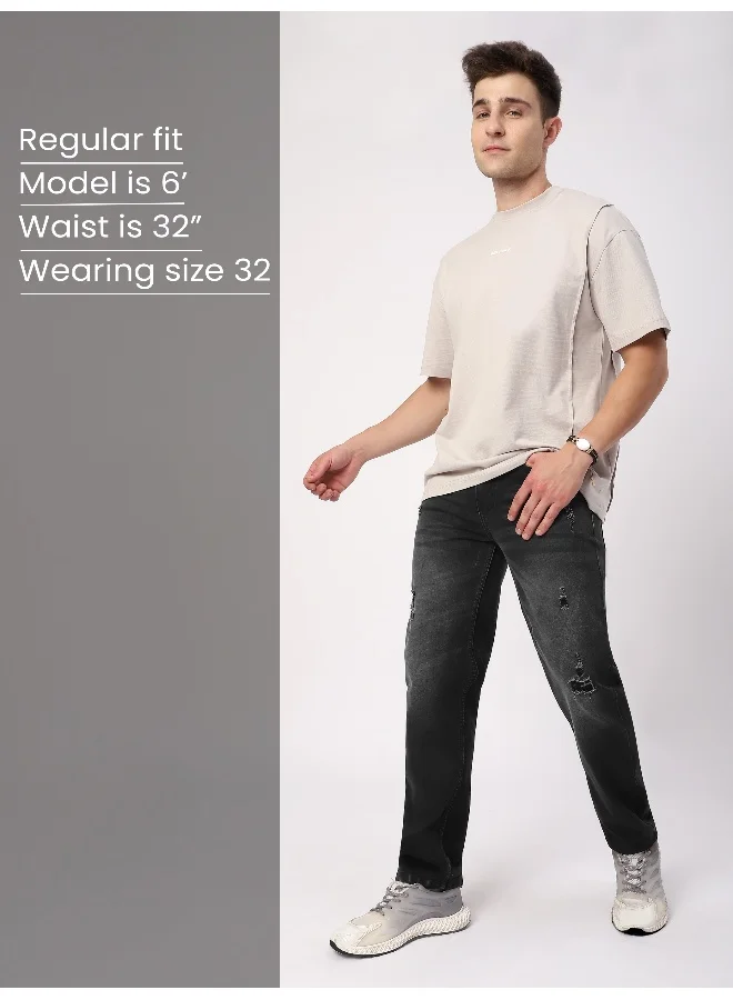 Beyoung Black Distressed Regular Fit Jeans for men