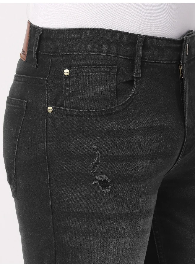 Beyoung Black Distressed Regular Fit Jeans for men