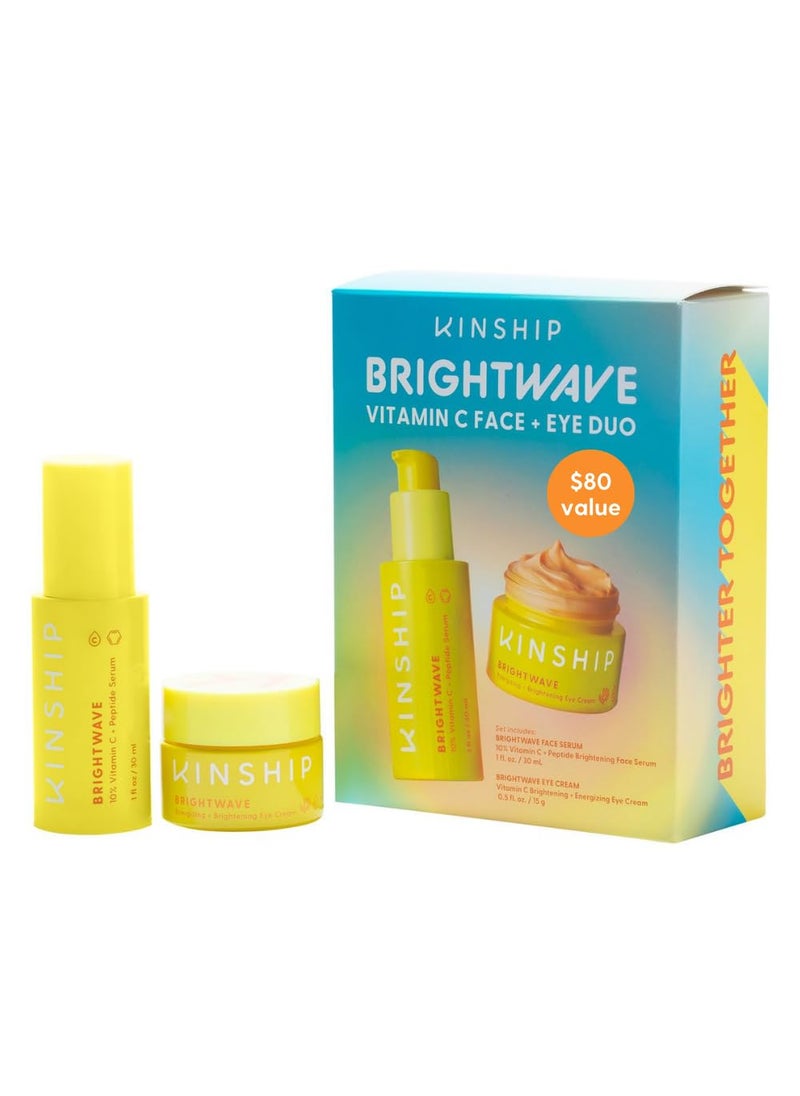 Kinship - Kinship Brightwave Vitamin C Face  Eye Duo  10 Vitamin C Serum 1 Fl Oz  Brightening Eye Cream 05 Oz  Fade Dark Spots  Reduce Fine Lines Wrinkles Dark Circles  Puffiness  All Skin Types - Image 1