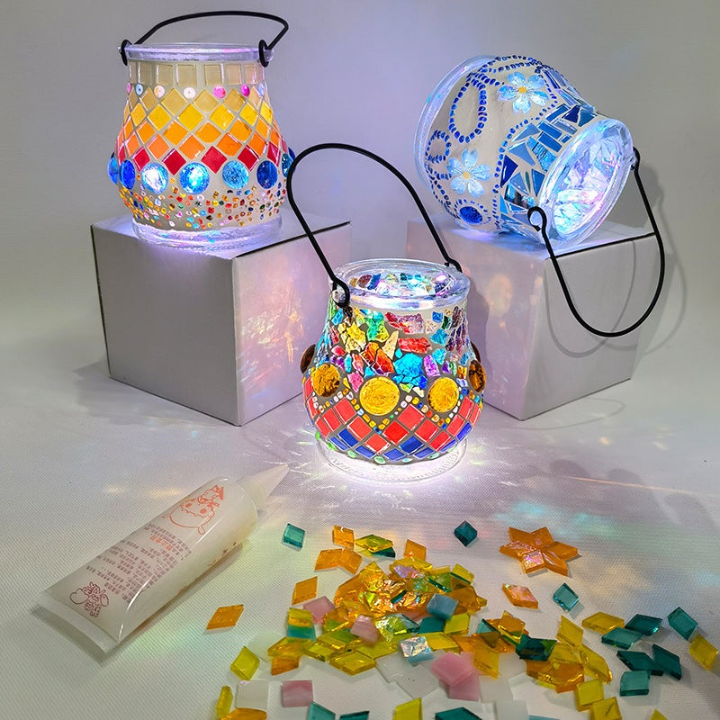 Glass Mosaic Candlestick Diy Material Package Thanksgiving Lamp Handmade Family Educational Toys Crystal Luminous Gift - Image 2