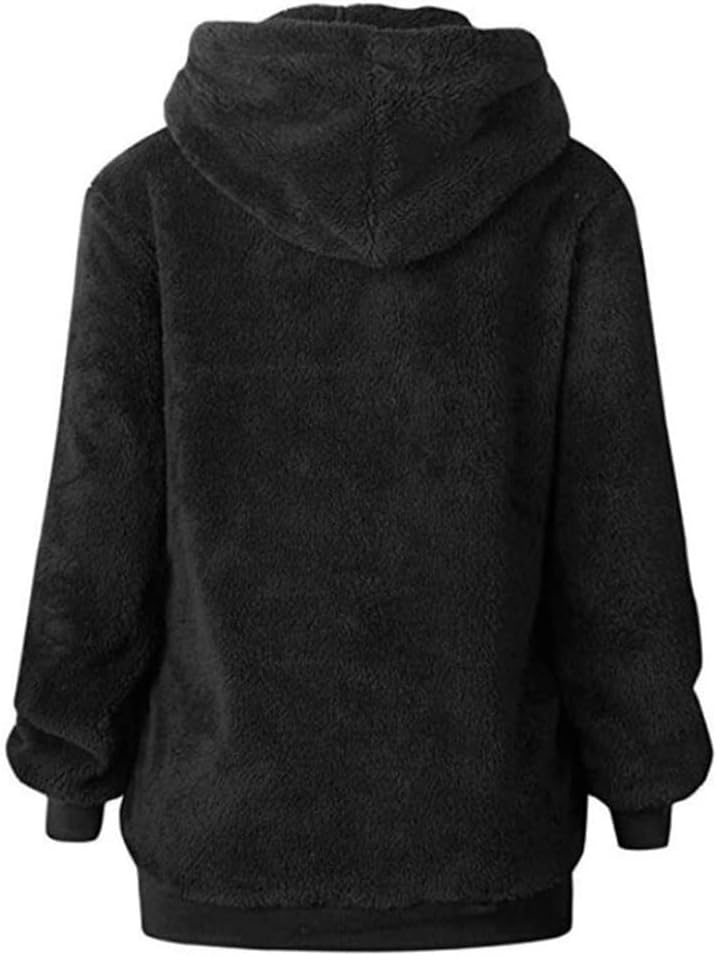 ALWAYS Womens Comfy Fleece Sherpa Hoodie  Oversized Fluffy Fuzzy Pullover Sweatshirt Sweater with Pockets Black S
