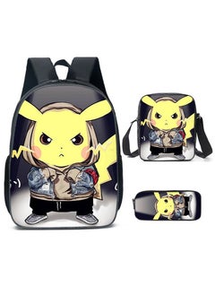 Pokemon Pikachu Student Breathable Backpack Three-Piece Set 29*42*16cm 