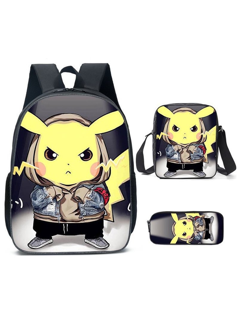 Pokemon Pikachu Student Breathable Backpack Three-Piece Set 29*42*16cm 