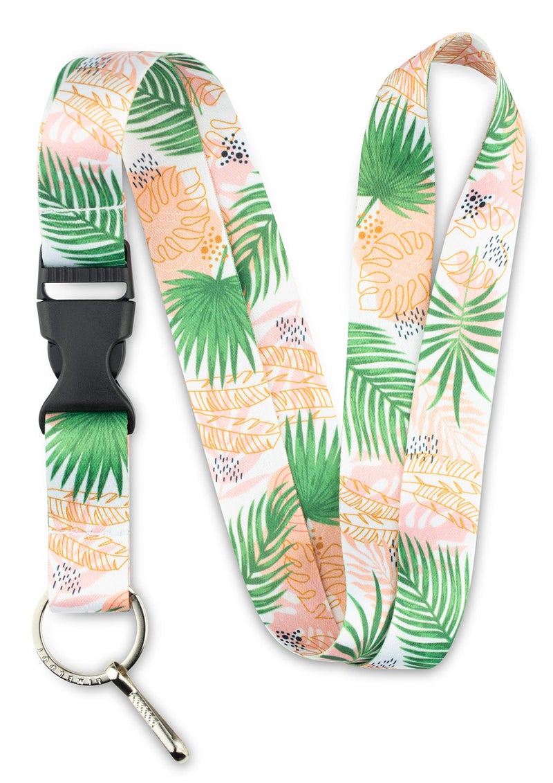 Limeloot Themed Lanyards for Keys, ID Badges, and Accessories - Includes Quick Release Buckle and Flat Ring, Boho Palms - Image 1