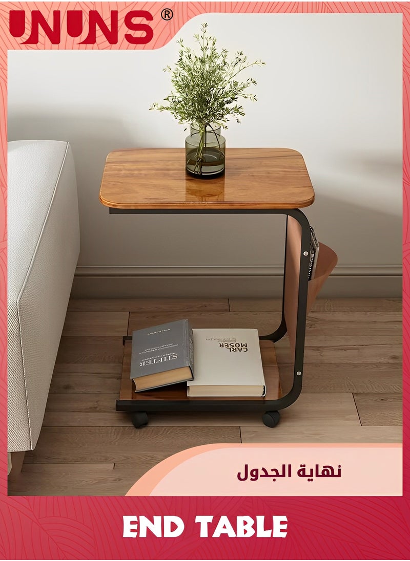 UNUNS - C-Shaped End Table,Side Table For Couch And Bed,Small Couch Side Table With Storage Bag,Sturdy Slide Under Sofa Table With Metal Frame For Living Room,Bedroom - Image 1
